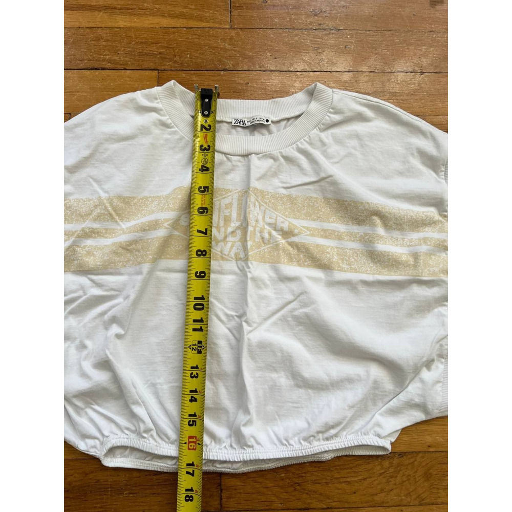 ZARA Women Short Sleeve T Shirt Cotton Blend Top White Size L A000873 - Picture 2 of 5
